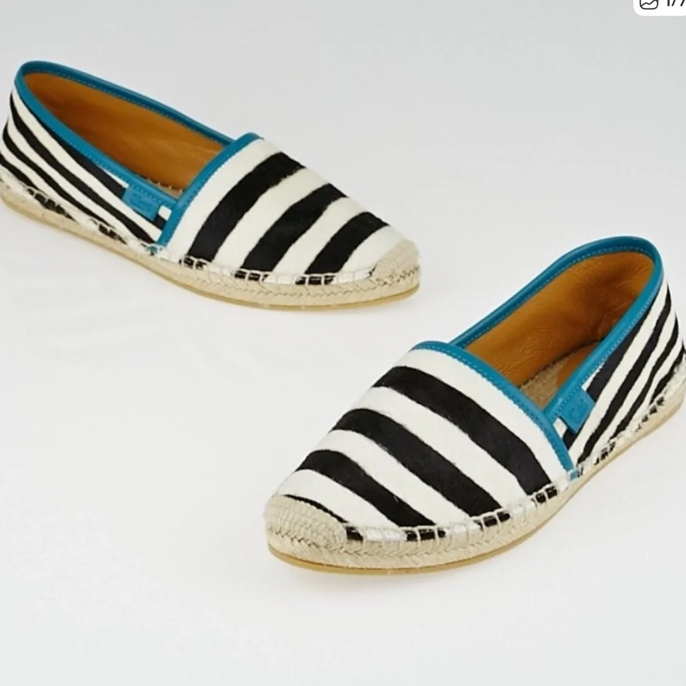 GUCCI Zebra Animal Print Pony Fur Espadrille Designer Shoes Size 38 (8)